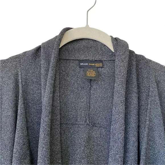 Grace Dane Lewis Gray Open Front Drape Cardigan Medium Petite Long Sleeves - Picture 3 of 9